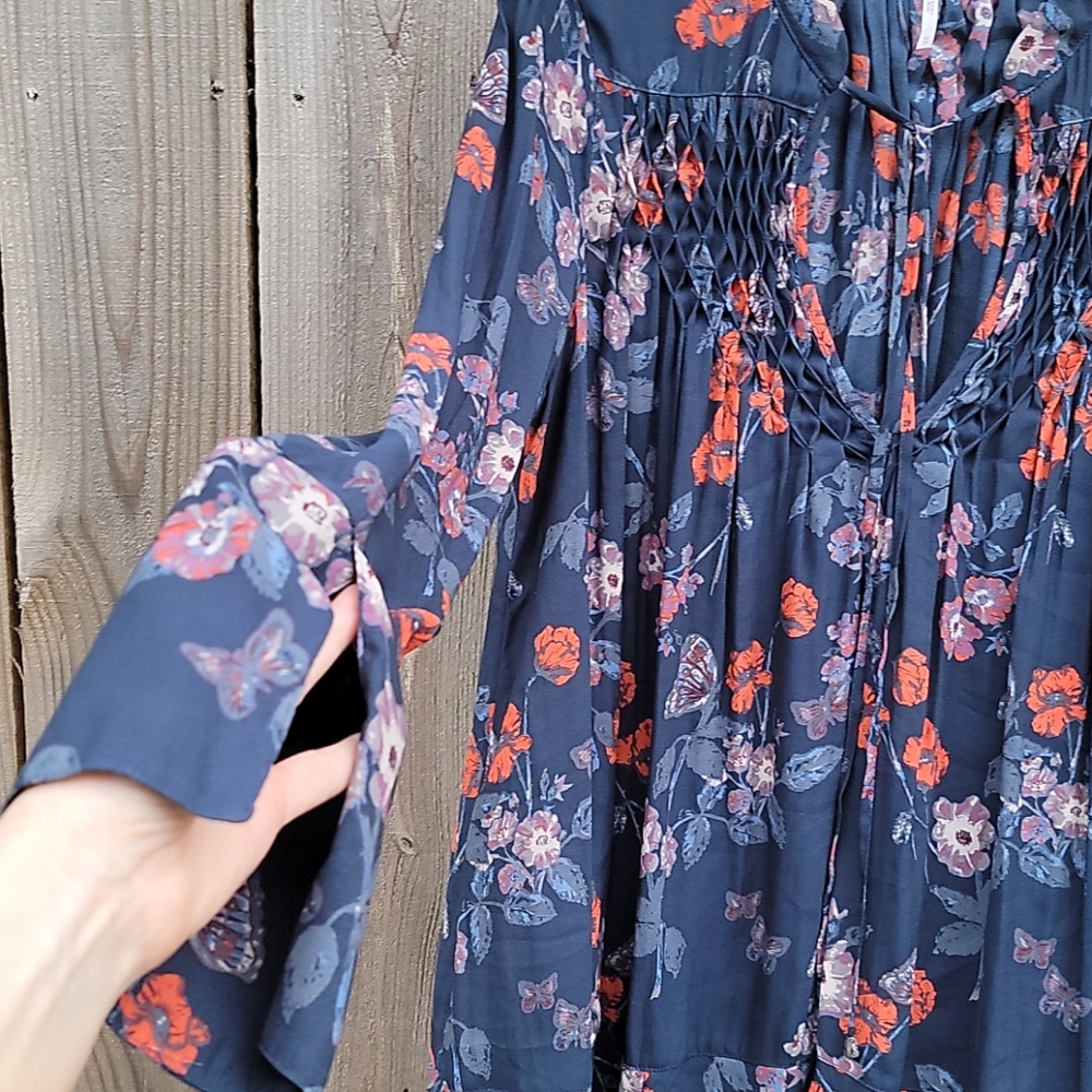 Free people Navy floral Long Sleeve Blouse - Picture 2 of 4
